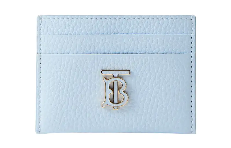 Burberry Solid Color Logo Litchi Leather Card Holder Women's Blue