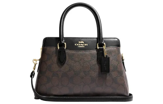 COACH Darcie Coated Canvas And Smooth Leather Shoulder Bag, Crossbody Bag, Handbag Mini Women's Black