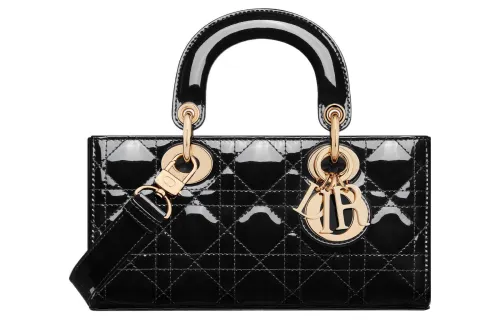 DIOR Lady D Joy Patent Leather, Cow Leather Handbag Small Women's Black
