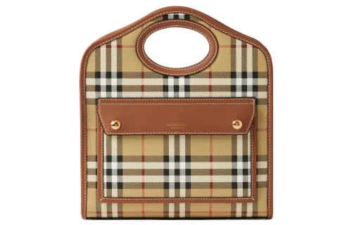 Burberry Check And Leather Mini Pocket Bag Briar Brown