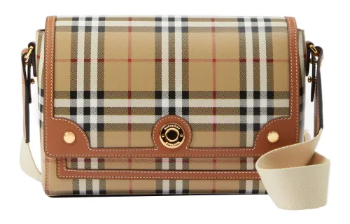 Burberry Check And Leather Note Bag Briar Brown