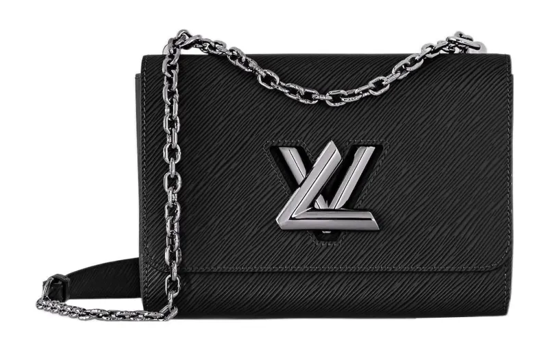 LOUIS VUITTON Twist Grain Cow Leather Shoulder Bag, Crossbody Bag Medium Women's Tin Gray