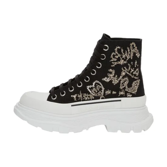 Alexander McQueen Tread Slick Martin Boots Women's Black Silver