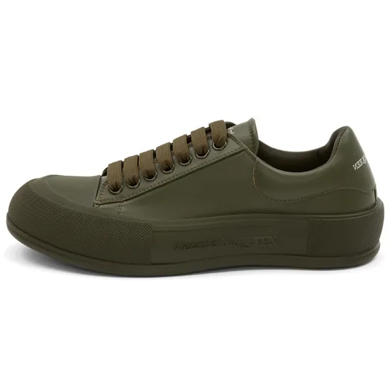 Alexander McQueen Leather Deck Plimsoll Khaki