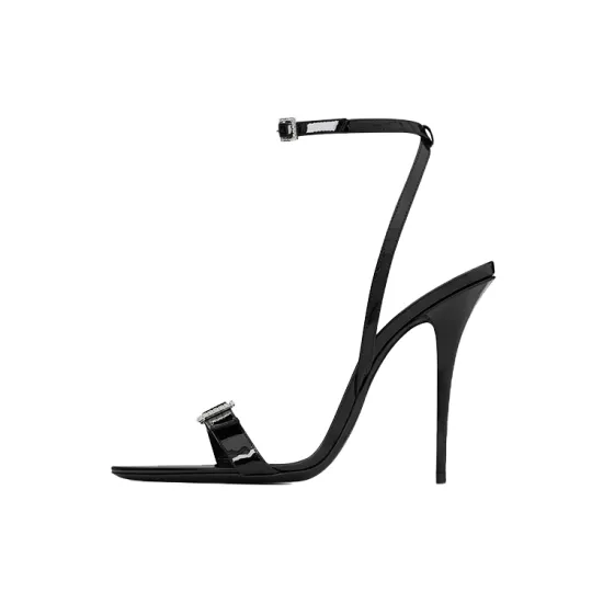 SAINT LAURENT Gippy Buckled Sandal Heels Black Leather Women's