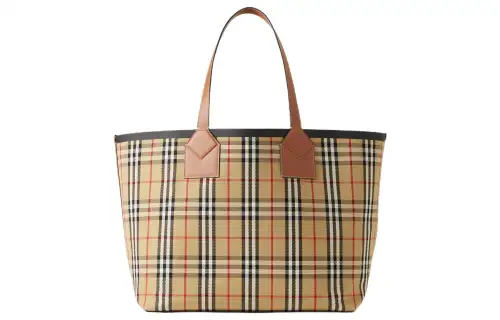 Burberry Cotton With Calfskin Tote Bag, Shopping Bag, Shoulder Bag, Handbag Large Women's Khaki