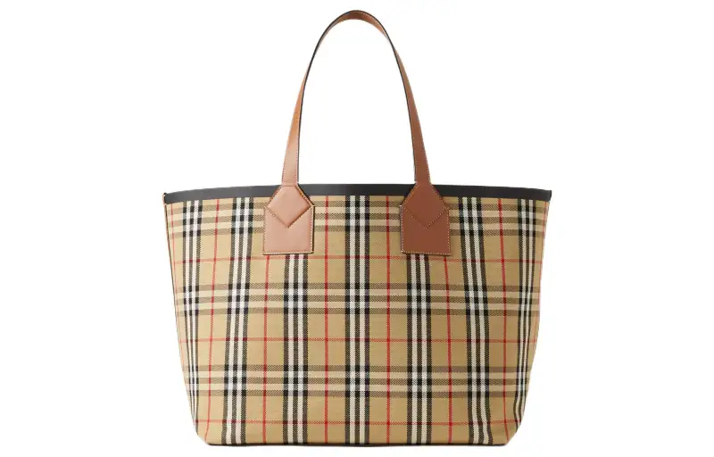 Burberry Cotton With Calfskin Tote Bag, Shopping Bag, Shoulder Bag, Handbag Large Women's Khaki