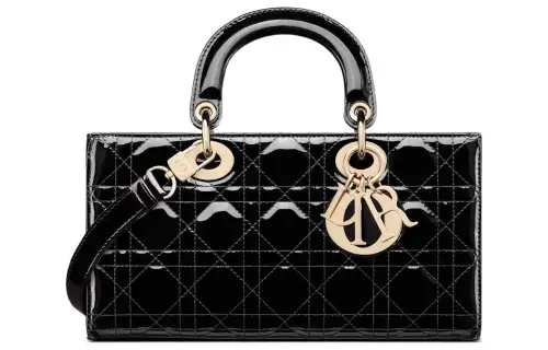 DIOR Lady D Joy Patent Leather, Cow Leather Handbag Medium Women's Black