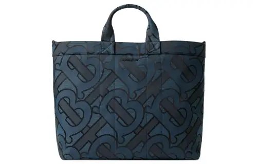 Burberry Cotton With Leather Tote Bag, Shopping Bag, Shoulder Bag, Crossbody Bag, Handbag Men's Blue