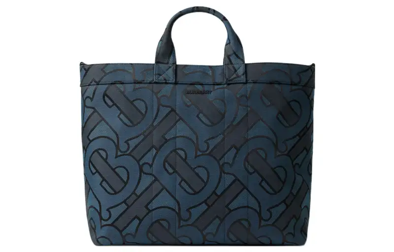 Burberry Cotton With Leather Tote Bag, Shopping Bag, Shoulder Bag, Crossbody Bag, Handbag Men's Blue