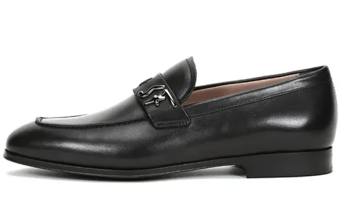 FERRAGAMO Riben SF Ornament Plain Round Toe Formal Leather Shoes Men's Black