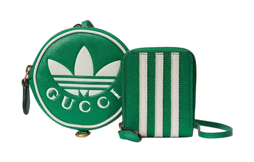 GUCCI Adidas Originals Collaboration Leather Coin Purse Men's Green