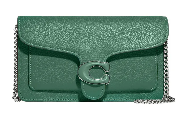 COACH Tabby Pebbled Leather One Shoulder Crossbody Clutch Small Women's Green
