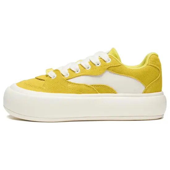 LiNing Puff Platform Skateboard Shoes Women's Low-Top Yellow White