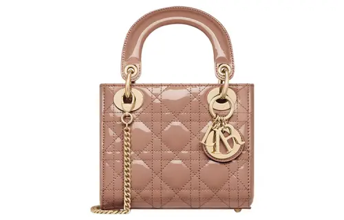DIOR Lady Dior Patent Leather, Cow Leather Handbag Shoulder Bag, Crossbody Bag, Handbag Mini Women's Vintage Pink