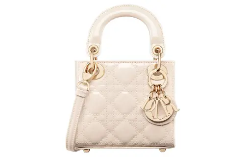 DIOR Lady Dior Patent Leather, Cow Leather Handbag Shoulder Bag, Crossbody Bag, Handbag Extra Mini Women's Gray Ivory
