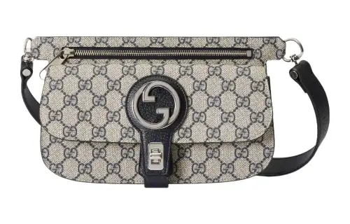 GUCCI Blondie Canvas With Leather Fanny Pack Men's Beige/Blue