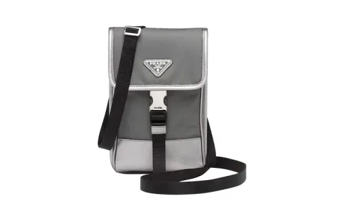 PRADA Saffiano Recycled Nylon Camera Bag, Shoulder Bag, Crossbody Bag, Cell Phone Pouch Unisex Gray