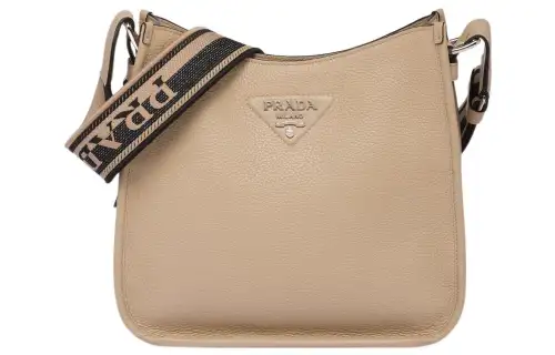 PRADA Leather Hobo Bag, Crossbody Bag, Shoulder Bag Women's Khaki