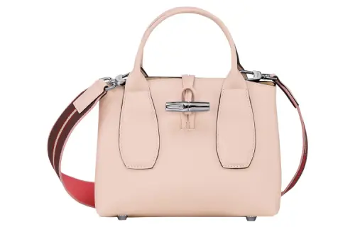LONGCHAMP Le Roseau Calfskin One Shoulder Handbag Small Women's Light Pink