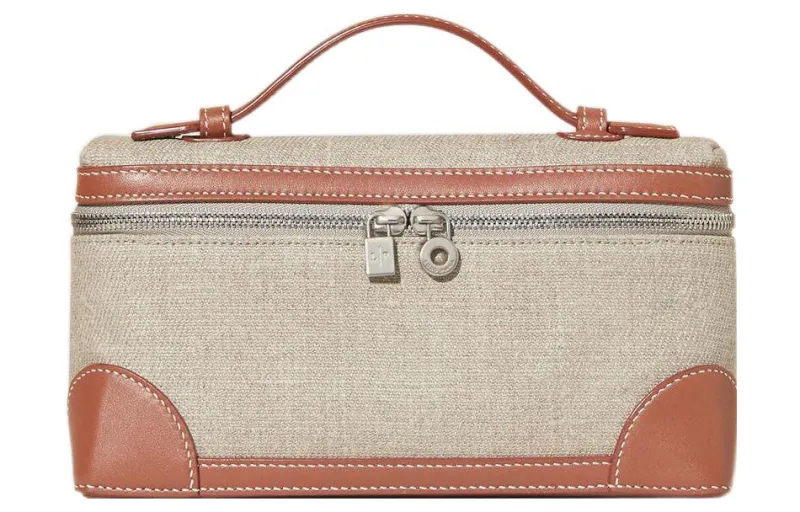 Loro Piana Linen With Cow Leather Box Bag, Shoulder Bag, Crossbody Bag, Handbag Small Women's