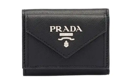 PRADA Saffiano Trifold Cow Leather Wallet, Coin Purse, Card Holder Small Women's Black