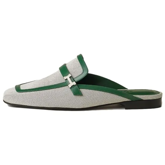 HERMES Groupie Wrap-toe Slippers Women's Gray Green