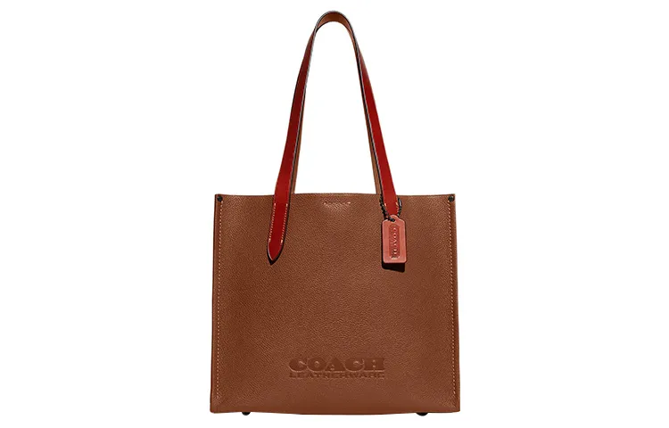 COACH Pebbled Leather With Wax Plant Leather And Signature Coated Canvas Tote Handbags Women's Brown