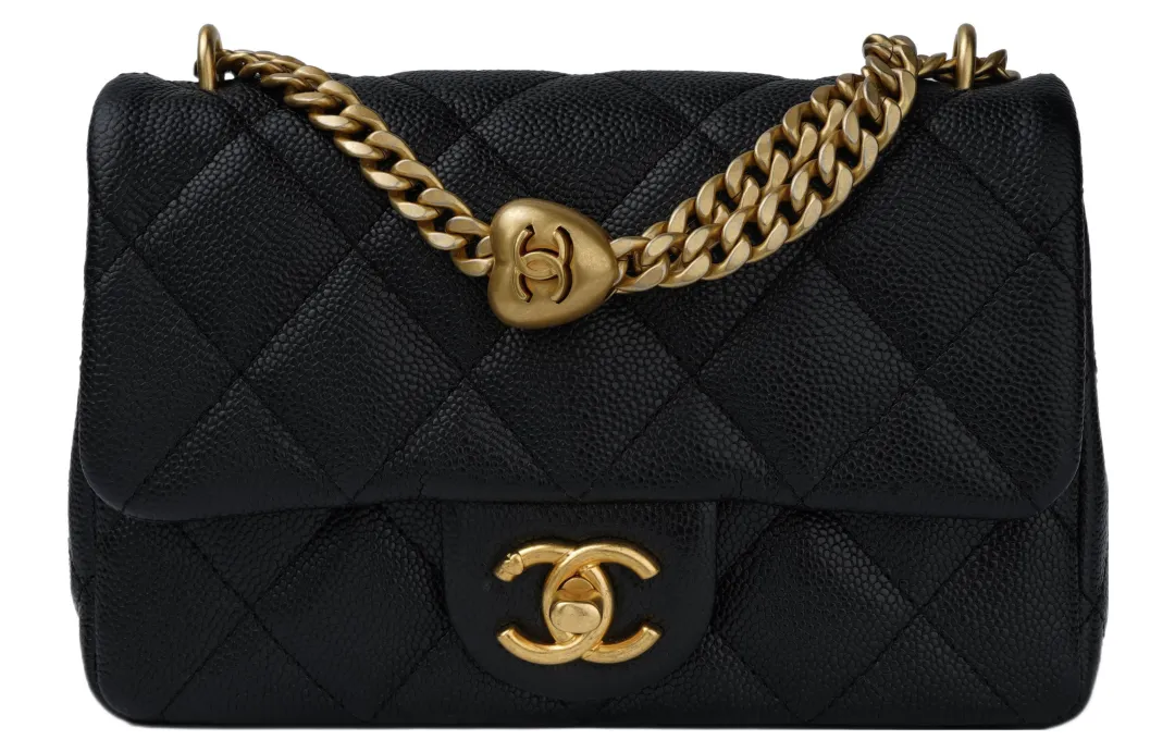 CHANEL 23P SS Grain Embossed Cow Leather Flap Bag, Shoulder Bag, Crossbody Bag Small Women's Black