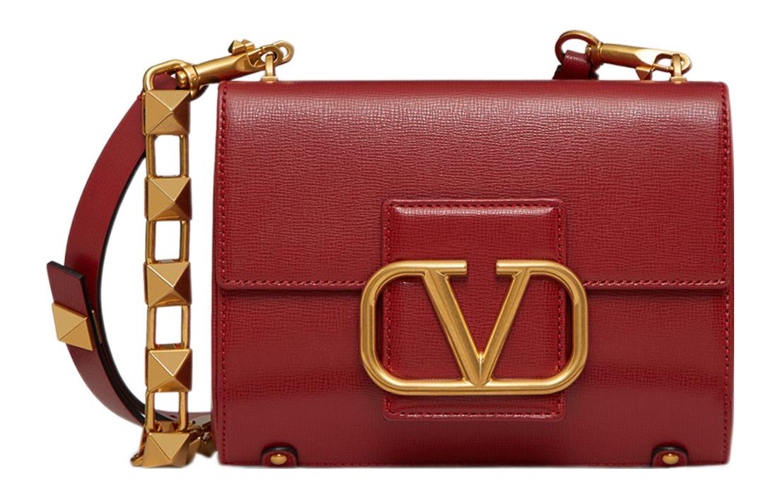 Valentino Valentino STUD SIGN decorative metal rivet chain calfskin shoulder bag crossbody bag women's red