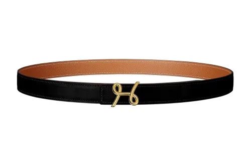 HERMES Calfskin Leather Belts Women's Black/Brown Width 2.4cm