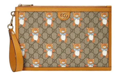 GUCCI KAI Collaboration Canvas With Leather Clutch Unisex Ebony/Brown