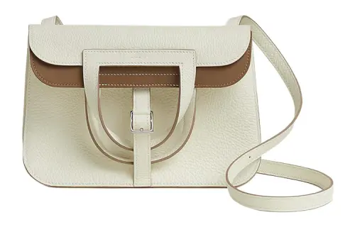 HERMES Halzan Clemence Bullock Leather Handbag, Shoulder Bag, Crossbody Bag Women's Mushroom & Weimaraner Beige