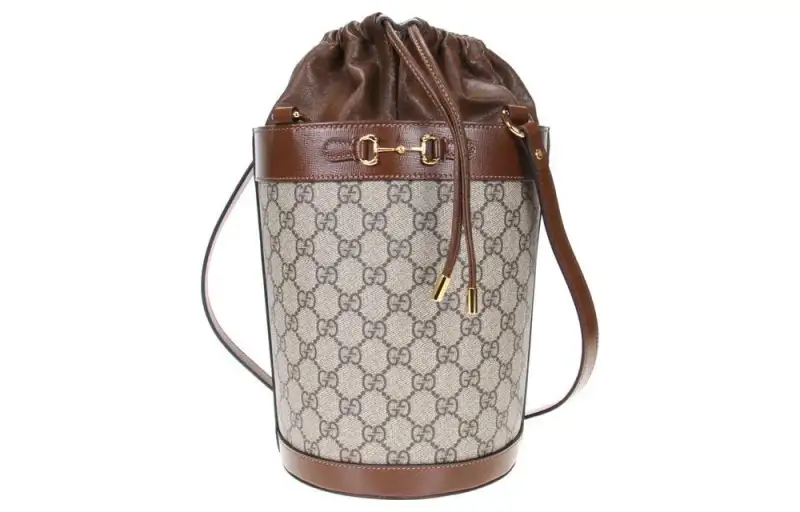 GUCCI Horsebit 1955 Canvas With Calfskin Bucket Bag, Portable Crossbody Bag, Shoulder Bag Women's