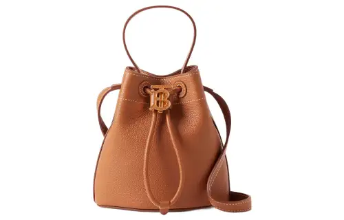 Burberry Calfskin Bucket Bag, One Shoulder Handbag, Crossbody Bag Mini Women's Warm Red Brown