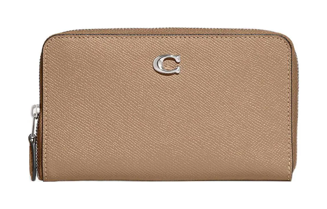 COACH Zip Around Cow Leather Wallet Medium Women's Taupe