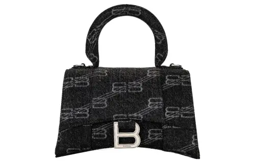 Balenciaga Hourglass Denim Handbag, Shoulder Bag, Crossbody Bag Extra Small Women's Black