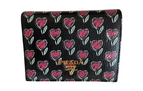 PRADA Textured Leather Card Holder, Wallet Women's Black