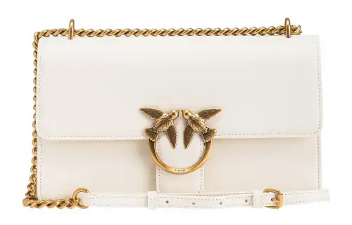PINKO Cow Leather Shoulder Bag, Crossbody Bag Women's White