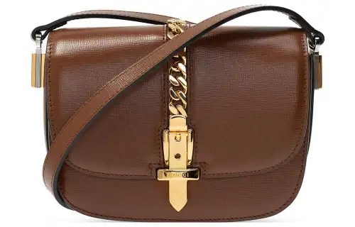 GUCCI Sylvie 1969 Leather Crossbody Bag, Shoulder Bag Women's Brown