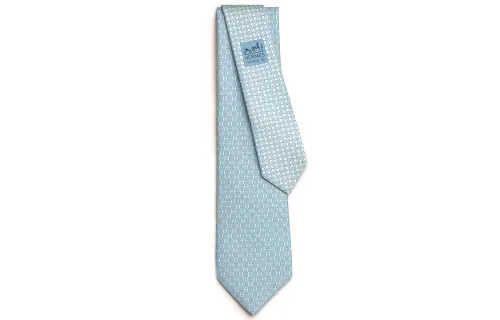 HERMES Tie Men's Sky Blue/White