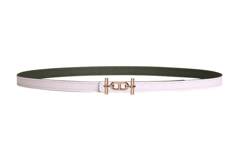 HERMES Ancre Cow Leather, Gold Plated Belts Women's Light Purple/Gray Green Width 1.3cm