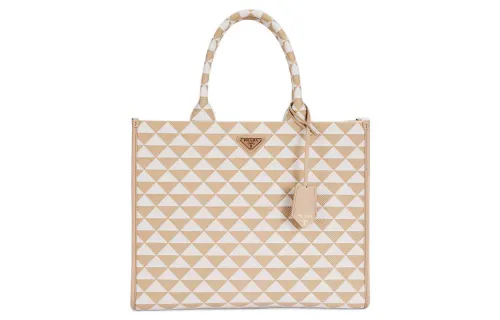 PRADA Fabric With Leather Tote Bag, Shopping Bag, Handbag Large Women's Light Umber
