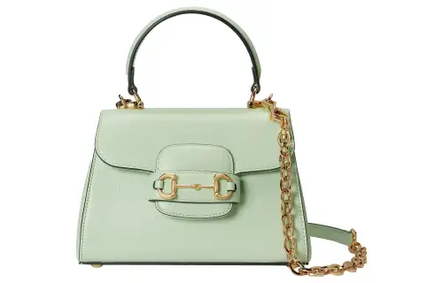 GUCCI Horsebit 1955 Leather Shoulder Bag, Crossbody Bag, Handbag Mini Women's Light Green