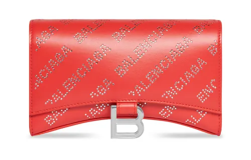 Balenciaga Hourglass Wallet On Chain And Rhinestones Red