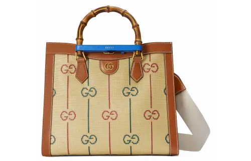 GUCCI Diana Jacquard Cotton Fabric With Leather Tote Bag, Shopping Bag, Handbag Medium Women's Beige/Brown