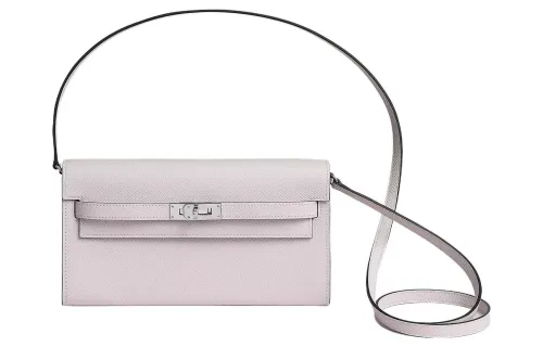 HERMES Kelly To Go Silver Tone Buckle Epsom Leather Crossbody Wallet Regular Women's 09 Mauve Pale Dream Purple