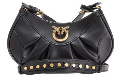 PINKO Calfskin Shoulder Bag, Crossbody Bag Women's Black