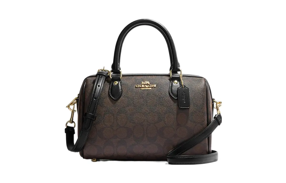 COACH Rowan Coated Canvas With Leather Boston Bag Briefcase Handbag Crossbody Bag Medium Women's Tan