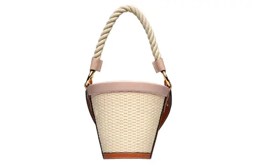 Maison Margiela Straw Woven, Cow Leather Bucket Bag, Shoulder Bag, Crossbody Bag, Handbag Women's Brown/Pink